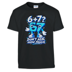 67 print on a black kids t-shirt, front view