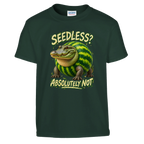 Glorbo Fruttodrillo print on a forest green kids t-shirt, front view