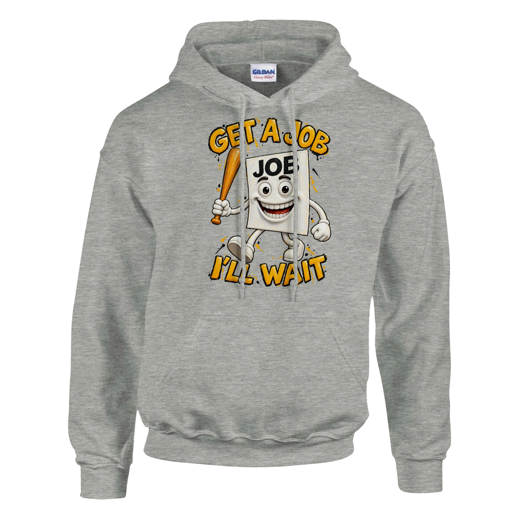 Job Job Job Sahur print on an ash grey pullover hoodie, front view