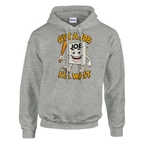 Job Job Job Sahur print on an ash grey pullover hoodie, front view
