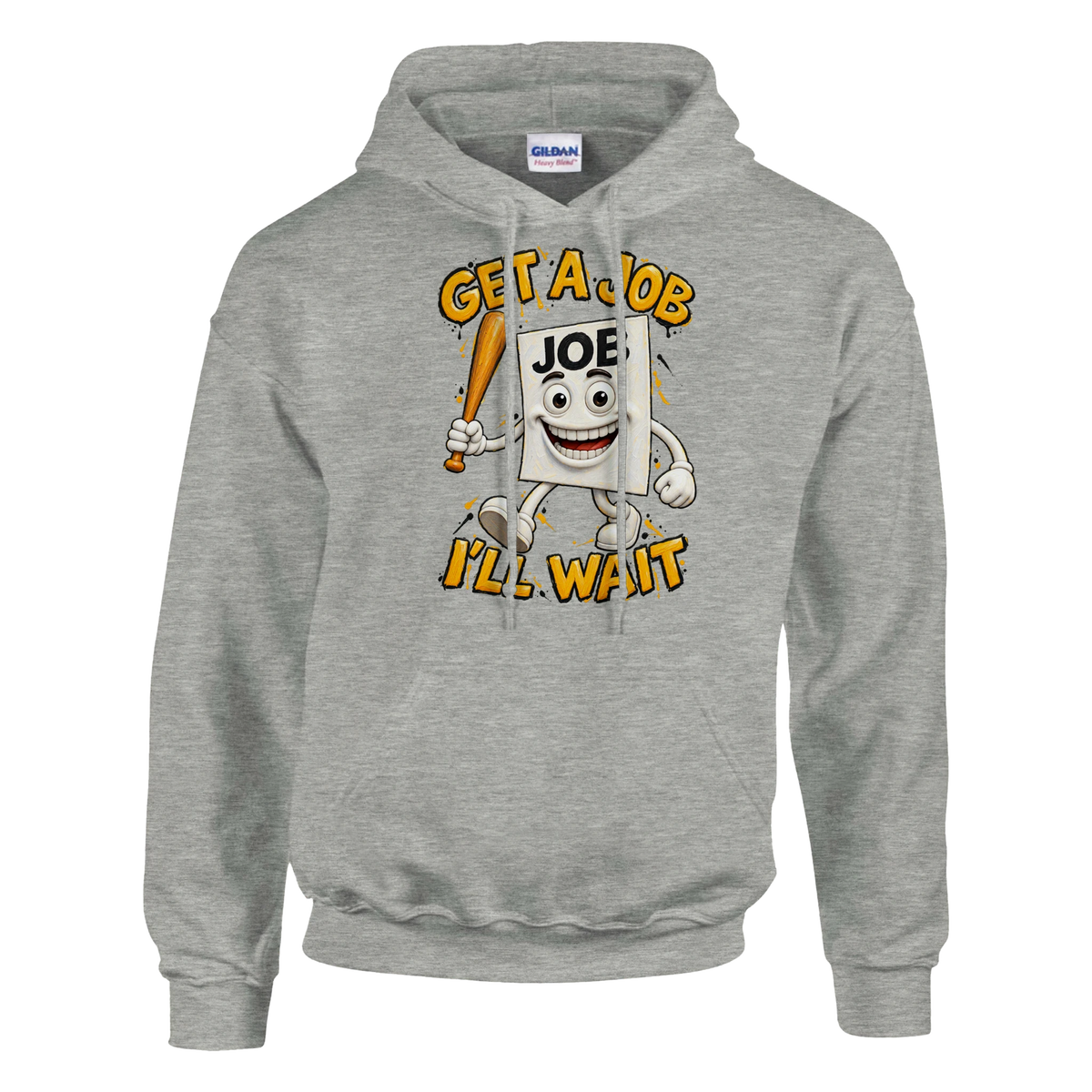 Job Job Job Sahur print on an ash grey pullover hoodie, front view