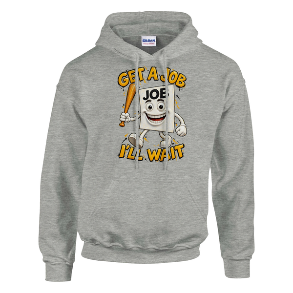 Job Job Job Sahur print on an ash grey pullover hoodie, front view