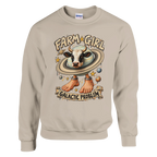 La Vaca Saturno Saturnita print on a sand crewneck sweatshirt, front view