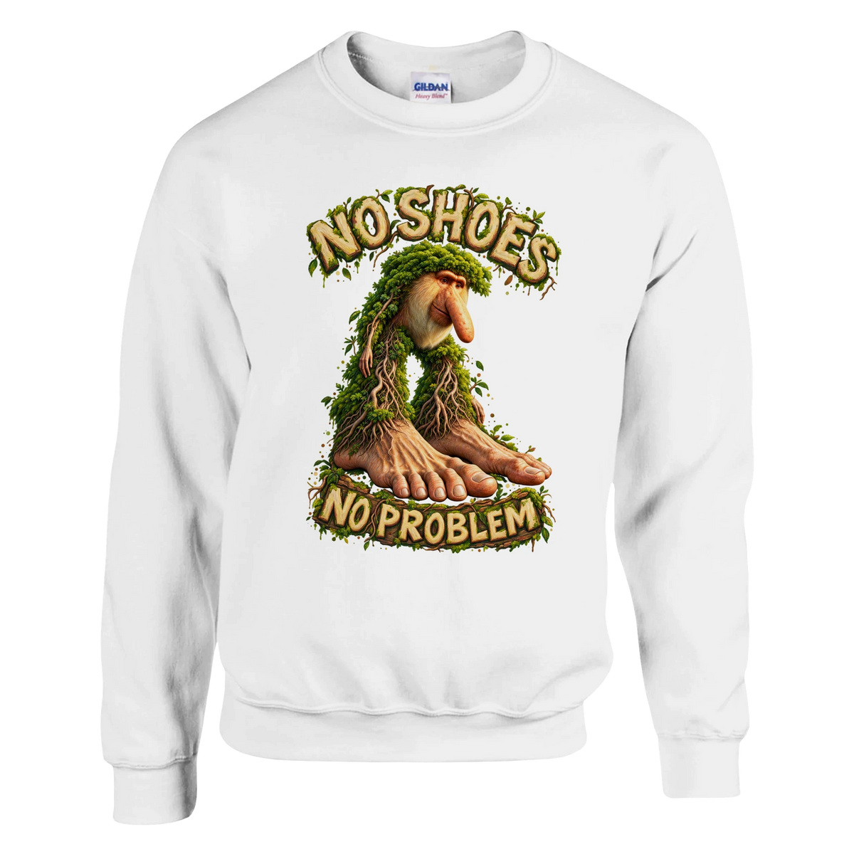 Brr Brr Patapim print on a white crewneck sweatshirt, front view