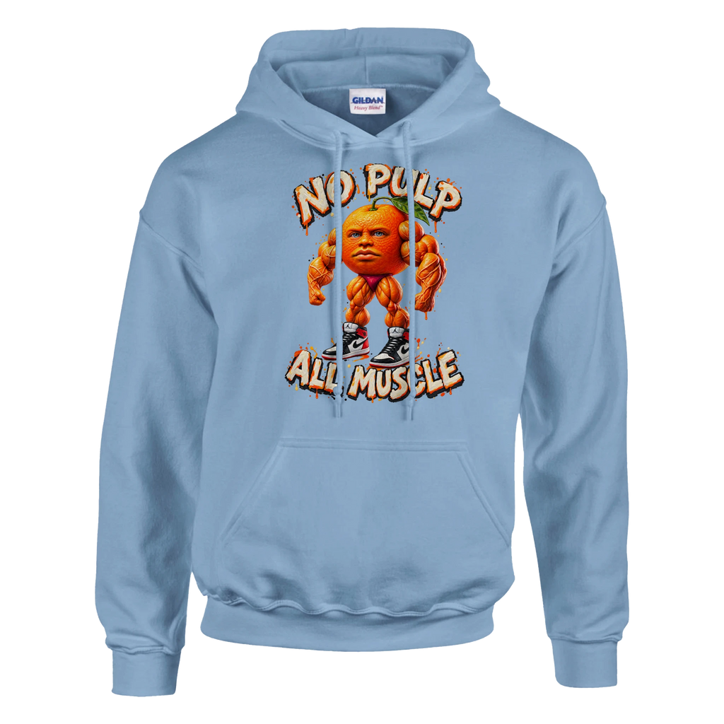 Odin Din Din Dun print on a light blue pullover hoodie, front view