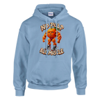 Odin Din Din Dun print on a light blue pullover hoodie, front view