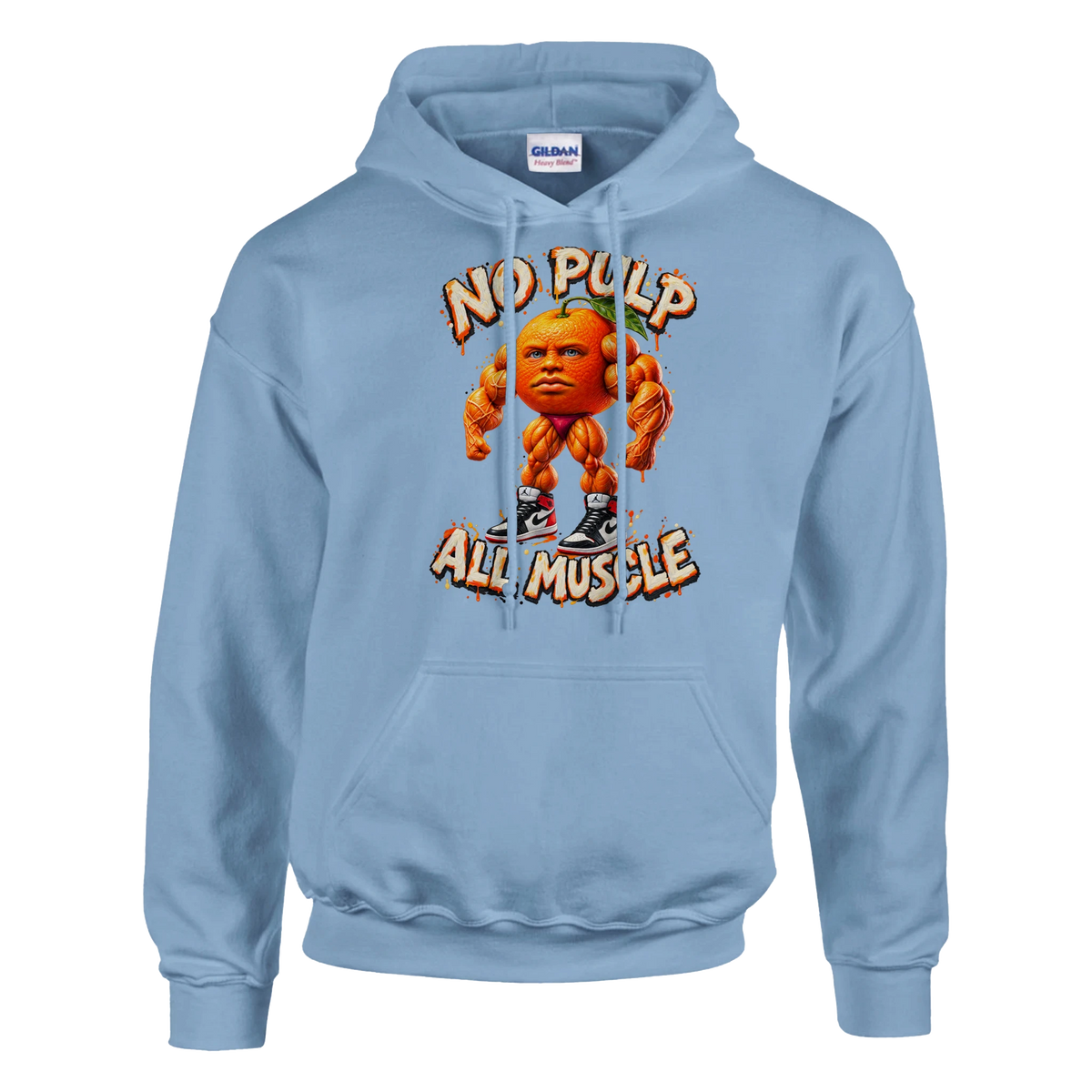 Odin Din Din Dun print on a light blue pullover hoodie, front view