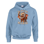 Cocofanto Elefanto print on a light blue pullover hoodie, front view