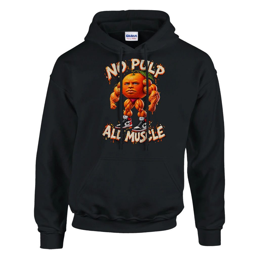 Odin Din Din Dun print on a black pullover hoodie, front view