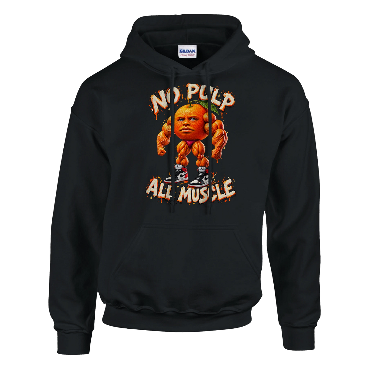 Odin Din Din Dun print on a black pullover hoodie, front view