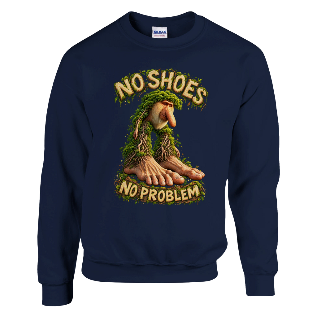 Brr Brr Patapim print on a navy crewneck sweatshirt, front view