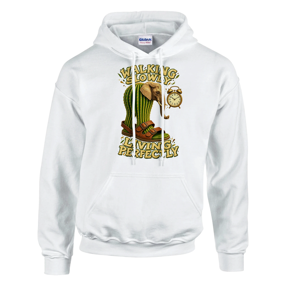 Lirili Larila print on a white pullover hoodie, front view