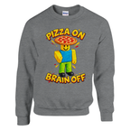 Noobini Pizzanini print on a sport grey crewneck sweatshirt, front view