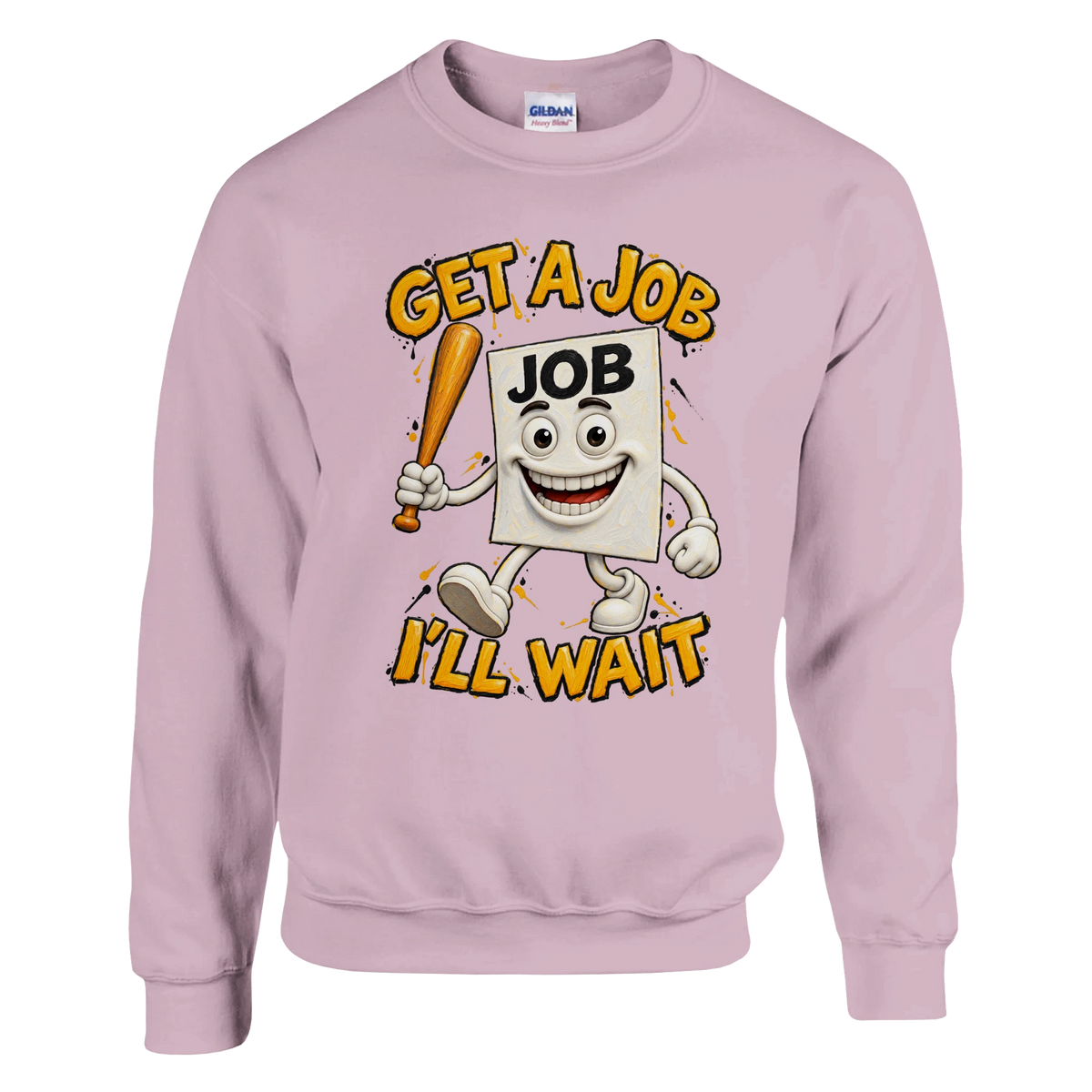 Job Job Job Sahur print on a light pink crewneck sweatshirt, front view