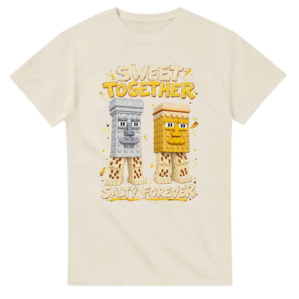 Natural t-shirt printed with Garama and Madundung and the words Sweet together, salty forever, front view