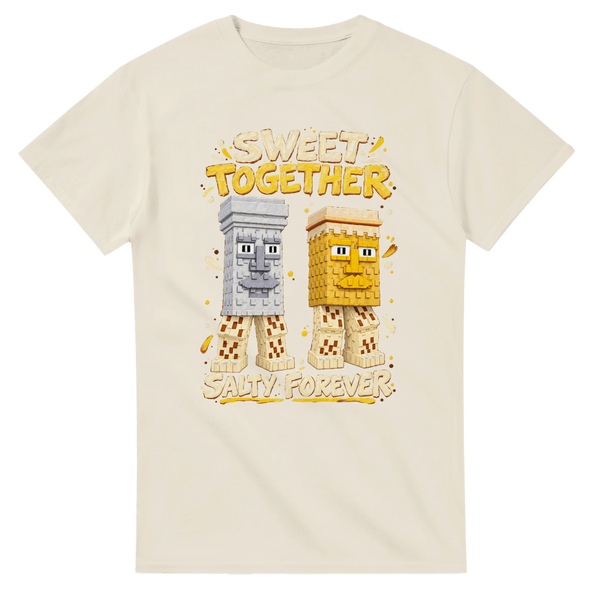 Natural t-shirt printed with Garama and Madundung and the words Sweet together, salty forever, front view