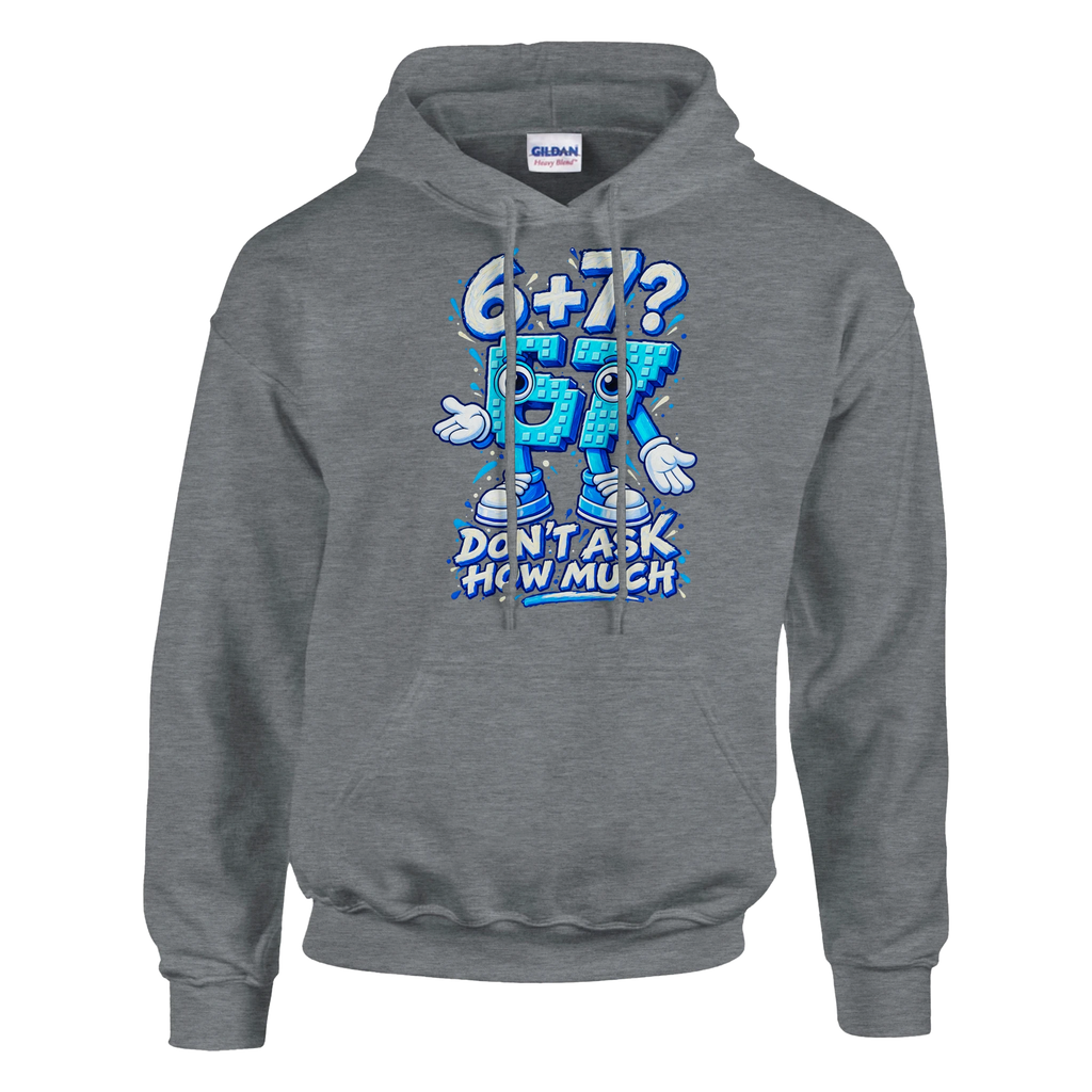 67 print on a sport grey pullover hoodie, front view