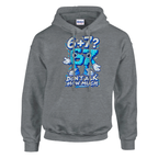 67 print on a sport grey pullover hoodie, front view