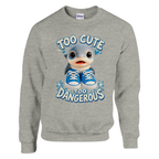 Los Tralaleritos print on an ash grey crewneck sweatshirt, front view