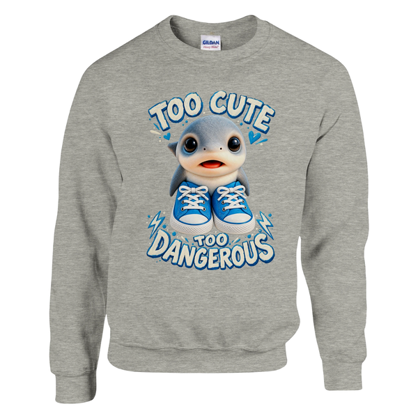 Los Tralaleritos print on an ash grey crewneck sweatshirt, front view
