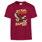 Bombombini Gusini print on a cardinal red kids t-shirt, front view