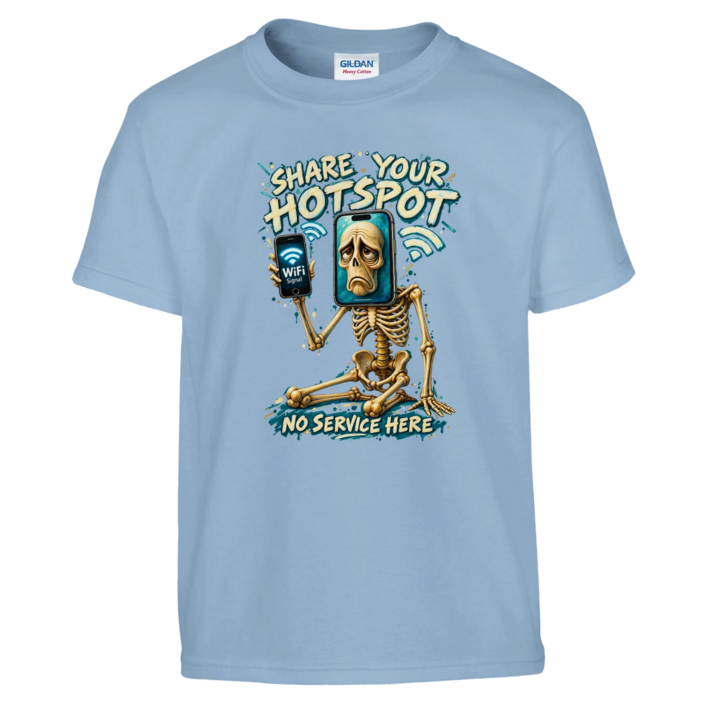 Pot Hotspot print on a light blue kids t-shirt, front view