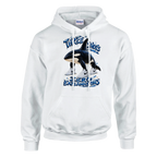 Orcalero Orcala print on a white pullover hoodie, front view