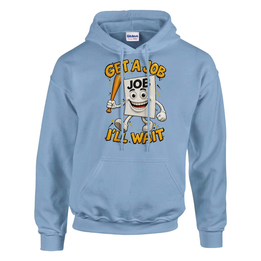 Job Job Job Sahur print on a light blue pullover hoodie, front view