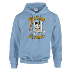 Job Job Job Sahur print on a light blue pullover hoodie, front view