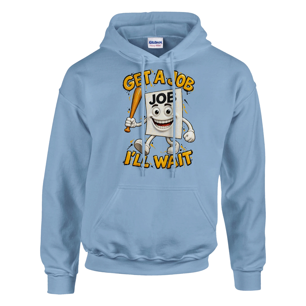 Job Job Job Sahur print on a light blue pullover hoodie, front view