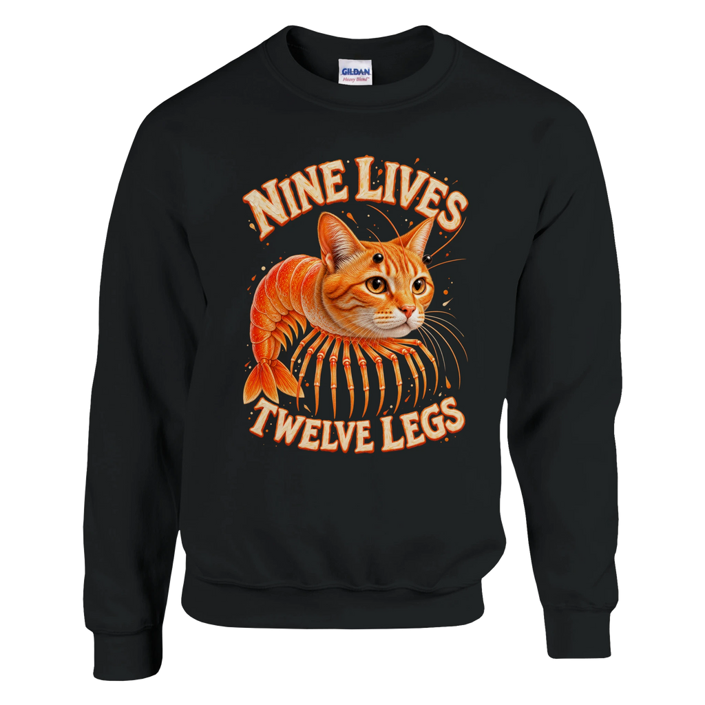Trippi Troppi print on a black crewneck sweatshirt, front view