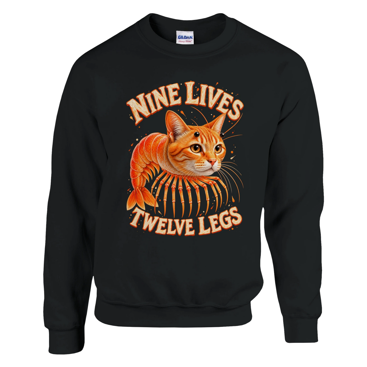 Trippi Troppi print on a black crewneck sweatshirt, front view