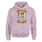 Job Job Job Sahur print on a light pink pullover hoodie, front view
