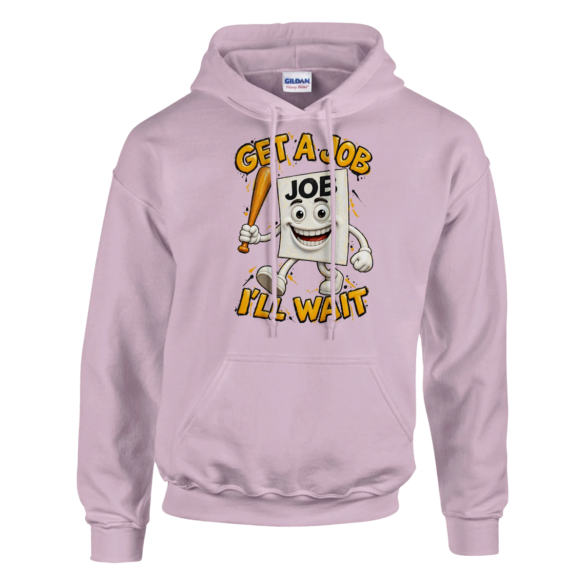 Job Job Job Sahur print on a light pink pullover hoodie, front view