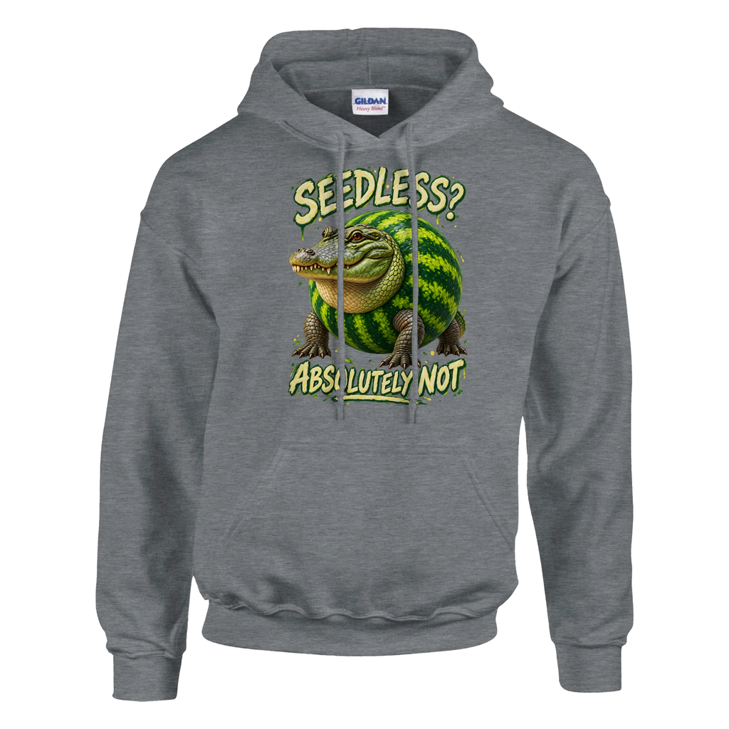 Glorbo Fruttodrillo print on a sport grey pullover hoodie, front view