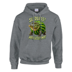 Glorbo Fruttodrillo print on a sport grey pullover hoodie, front view