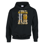 Garama and Madundung print on a black pullover hoodie, front view