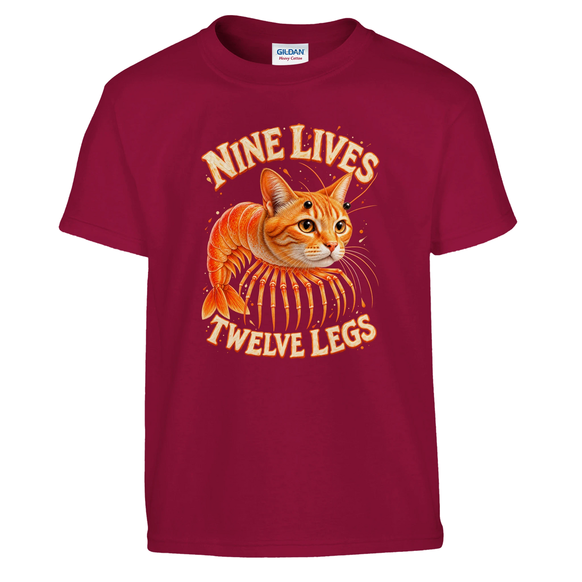 Trippi Troppi print on a cardinal red kids t-shirt, front view