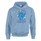 67 print on a light blue pullover hoodie, front view