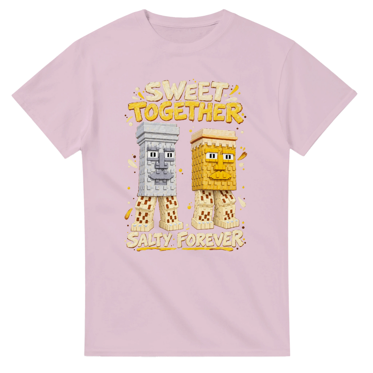 Light Pink t-shirt printed with Garama and Madundung and the words Sweet together, salty forever, front view