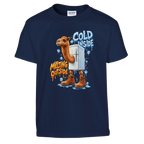 Frigo Camelo print on a navy kids t-shirt, front view