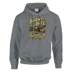 Bombardino Crocodilo print on a sport grey pullover hoodie, front view