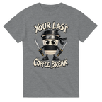 Sport Grey t-shirt printed with Cappuccino Assassino and the words Your last coffee break, front view