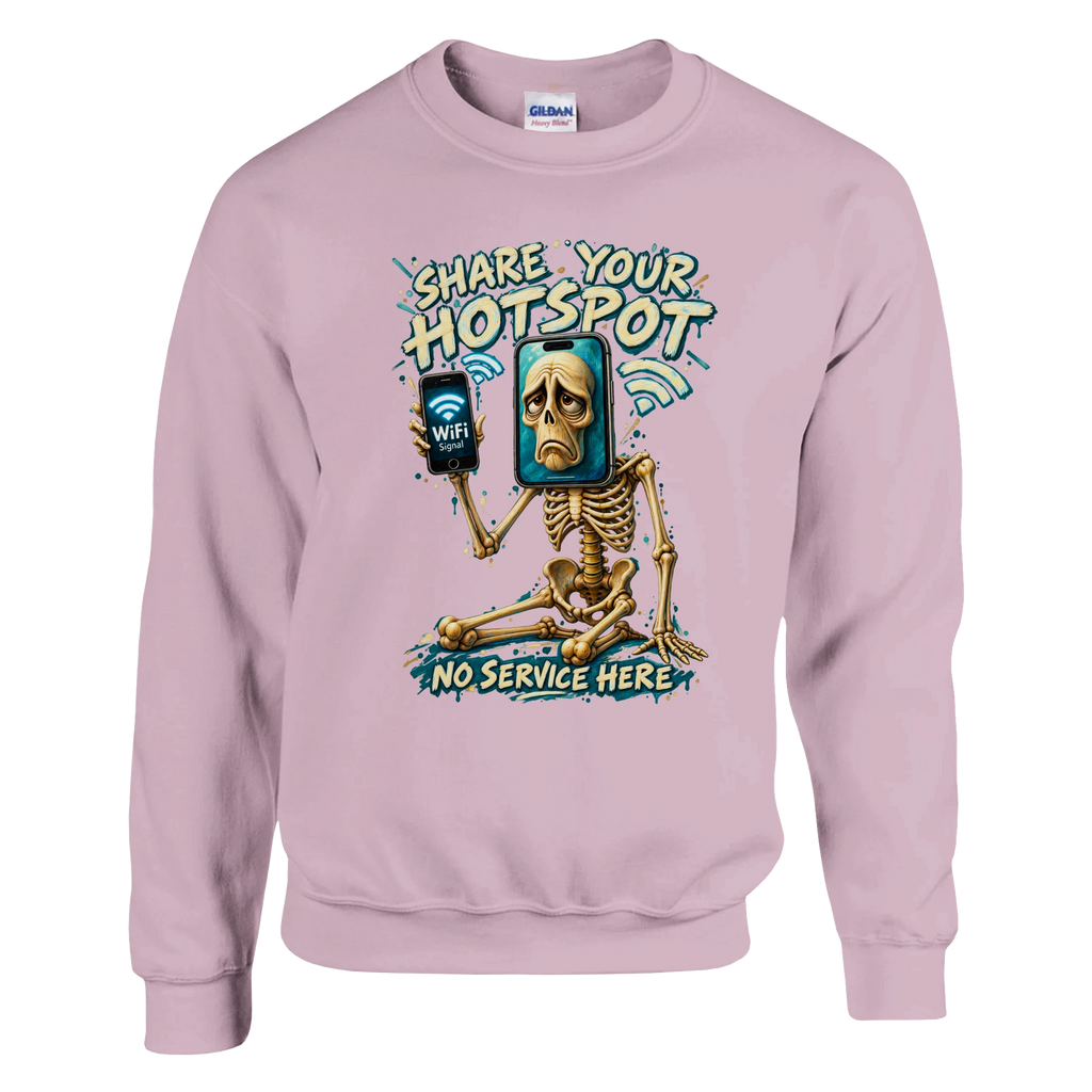 Pot Hotspot print on a light pink crewneck sweatshirt, front view