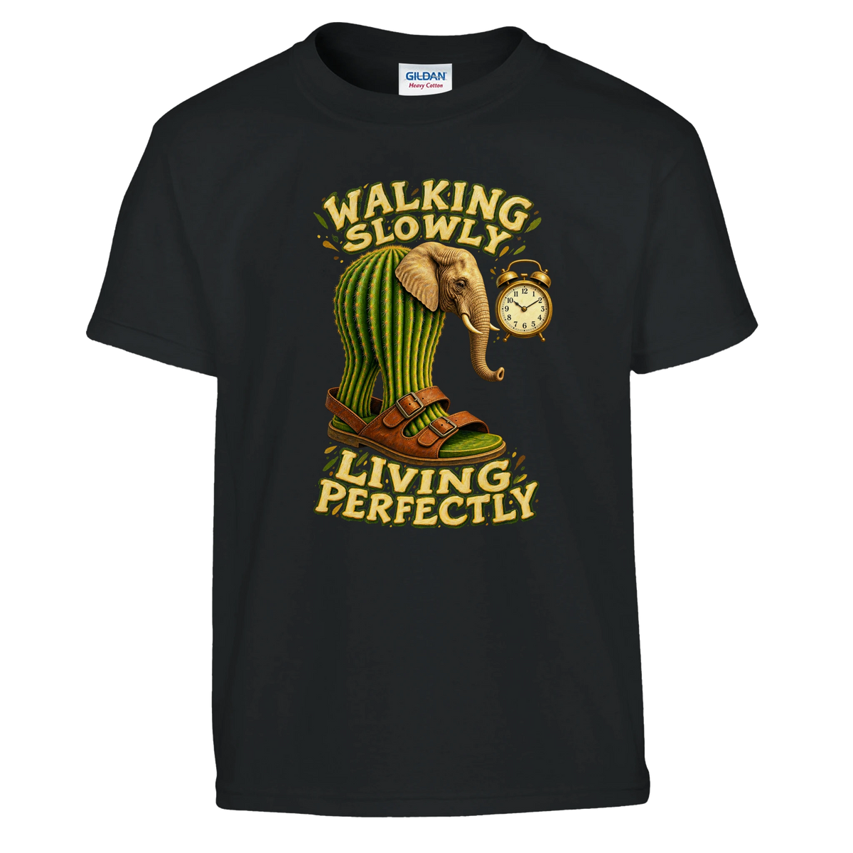 Lirili Larila print on a black kids t-shirt, front view