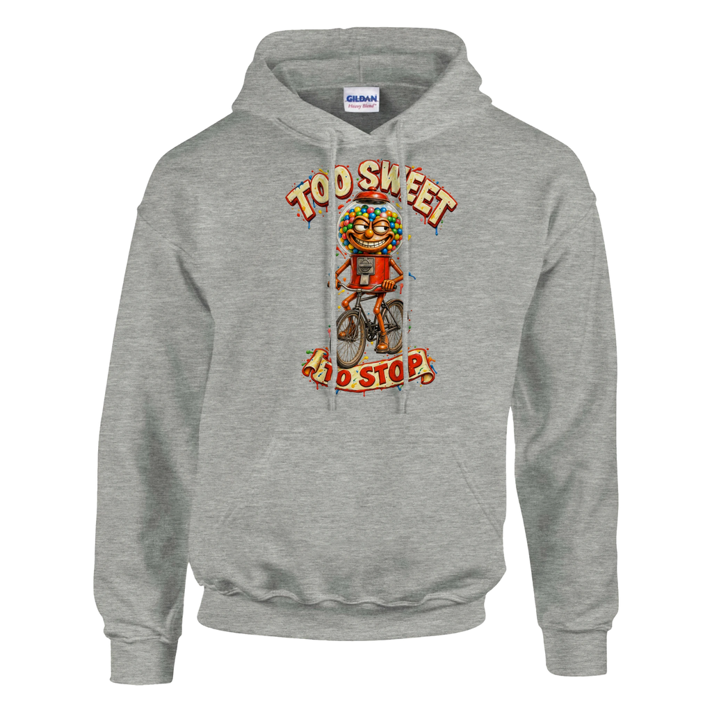 Chicleteira Bicicleteira print on an ash grey pullover hoodie, front view