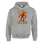 Odin Din Din Dun print on an ash grey pullover hoodie, front view