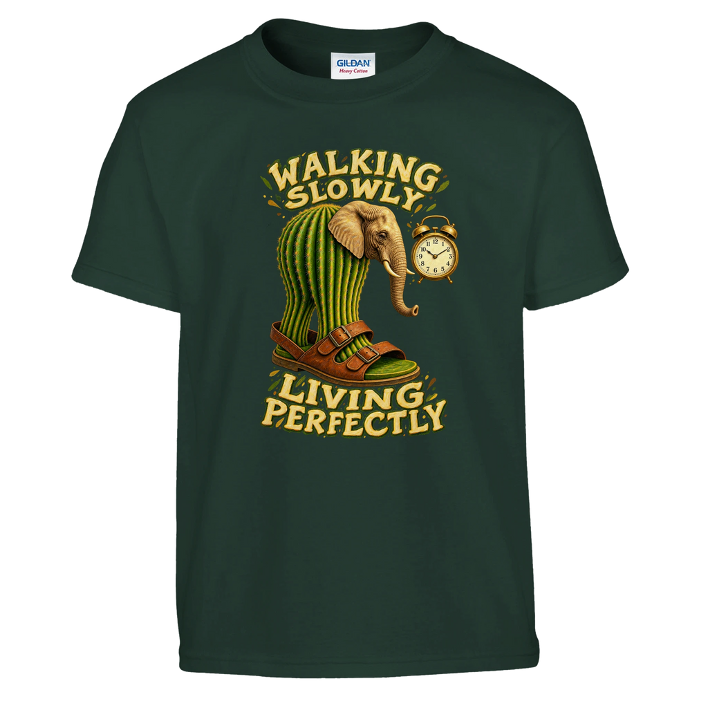 Lirili Larila print on a forest green kids t-shirt, front view