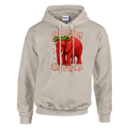 Strawberry Elephant print on a sand pullover hoodie, front view