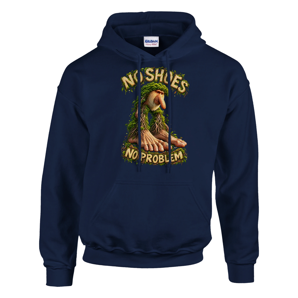 Brr Brr Patapim print on a navy pullover hoodie, front view